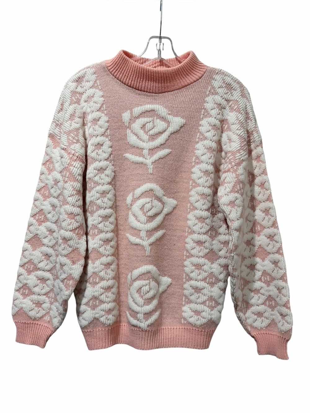 Vintage Private Eyes 80’s‎ Medium Light Pink White Rose Long Sleeve Sweater B10